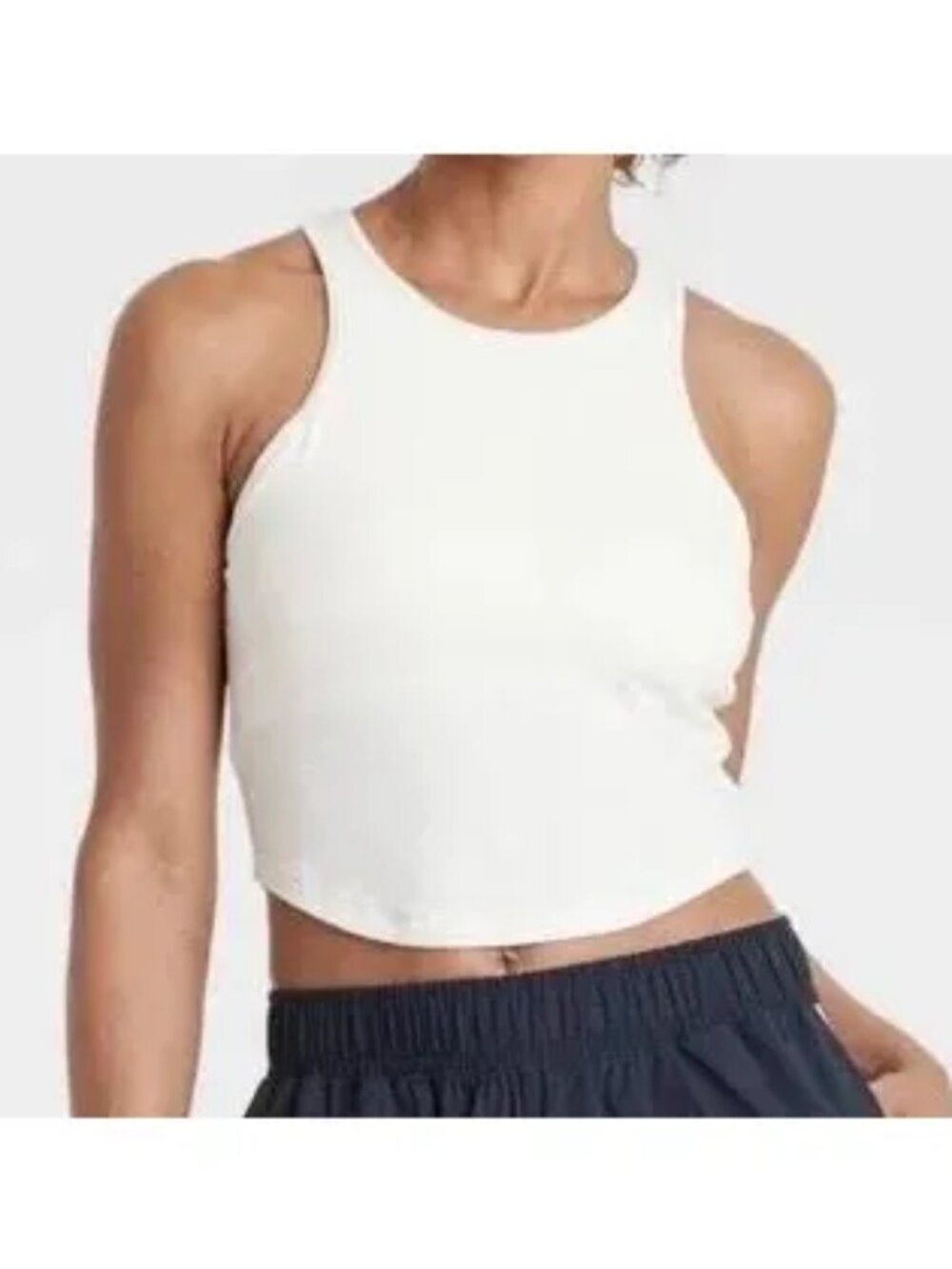 All In Motion size Large Ribbed Racerback Cropped Bra Top NEW Cream